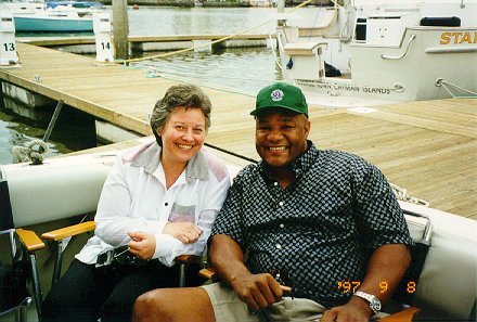 My wonderful doctor, Patricia Salvato, with the wonderful George Foreman in Panama